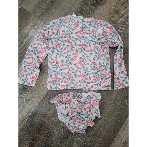 Hayden Floral Rash Guard Swimsuit Set Long Sleeve Ruffle‎ S/M #R - Picture 2 of 5